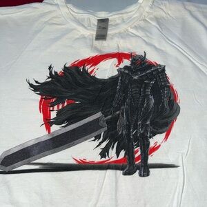 BERSERK White T-Shirt Berserker BLACK RED circle ARMOR SWORD Manga Comic, JAPAN